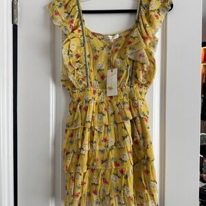 LoveShackFancy Phyllis Yellow Floral Ruffle Dress XS